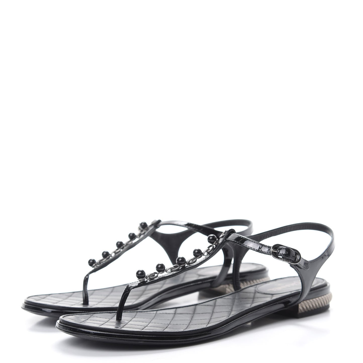 Patent Bead Chain Thong Sandals 39.5 Black