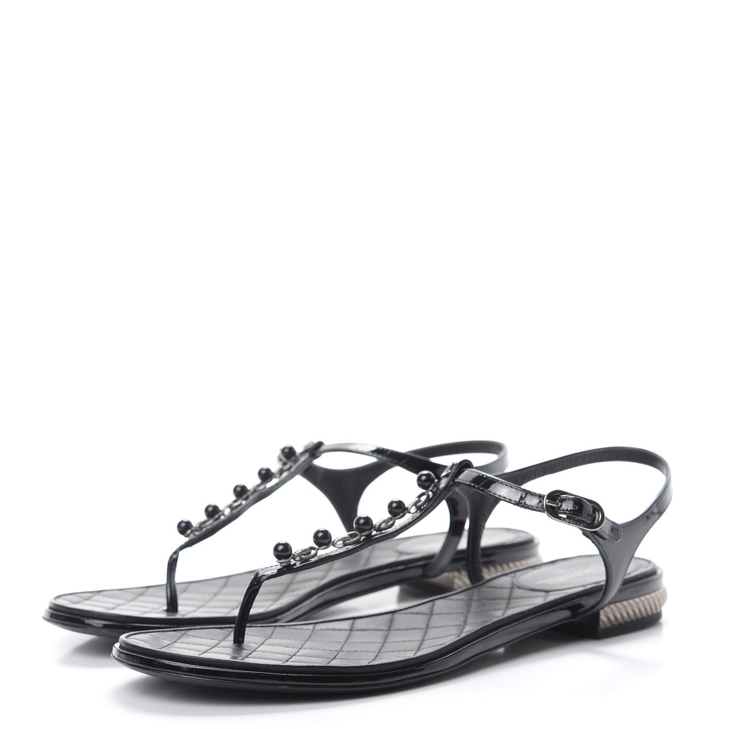 Chanel Patent Bead Chain Thong Sandals 39.5 Black 3 of 11