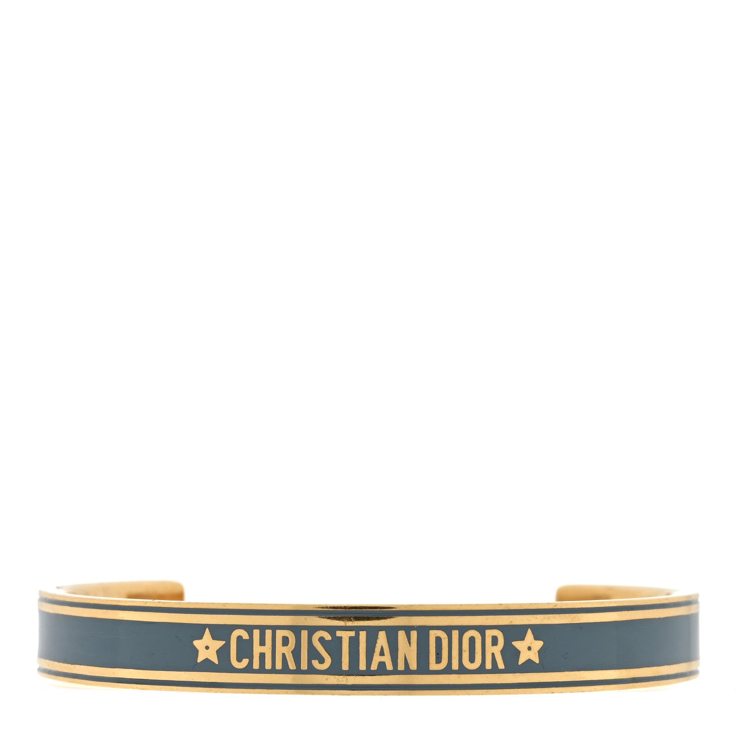 Christian Dior Metal Enamel Code Bangle Bracelet Blue Gold 1 of 3