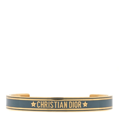 Christian Dior Metal Enamel Code Bangle Bracelet Blue Gold 1 of 3