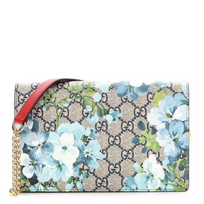 Gucci GG Supreme Monogram Blooms Chain Wallet Blue 1 of 10