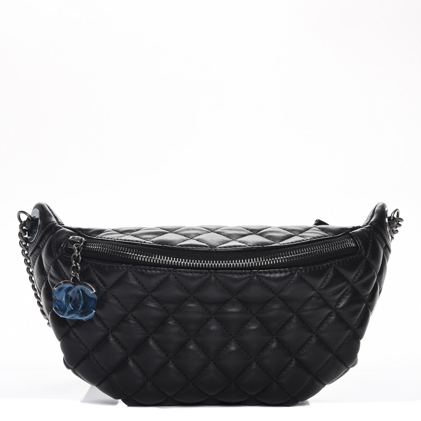 Lambskin Quilted Banane Waist Bag Fanny Pack Black