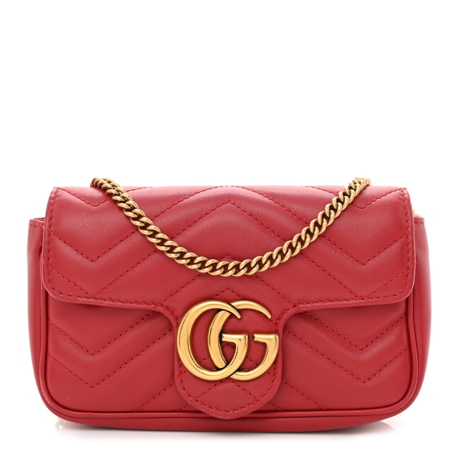 Gucci Calfskin Matelasse Super Mini GG Marmont Shoulder Bag Hibiscus Red 1 of 12