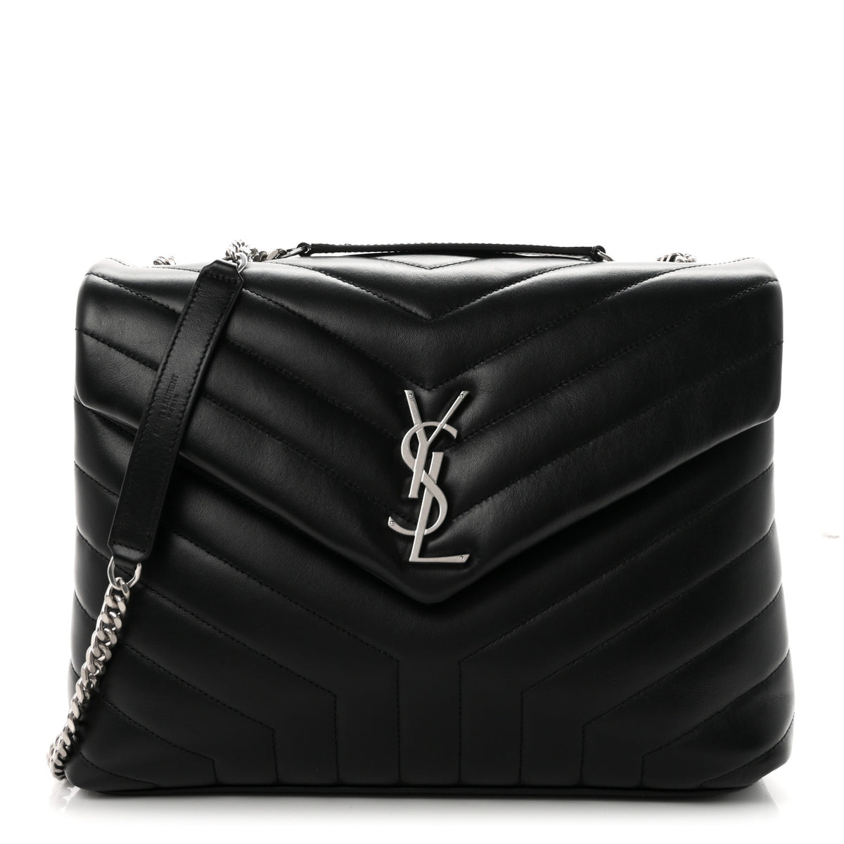Calfskin Y Quilted Monogram Medium Loulou Chain Satchel Black