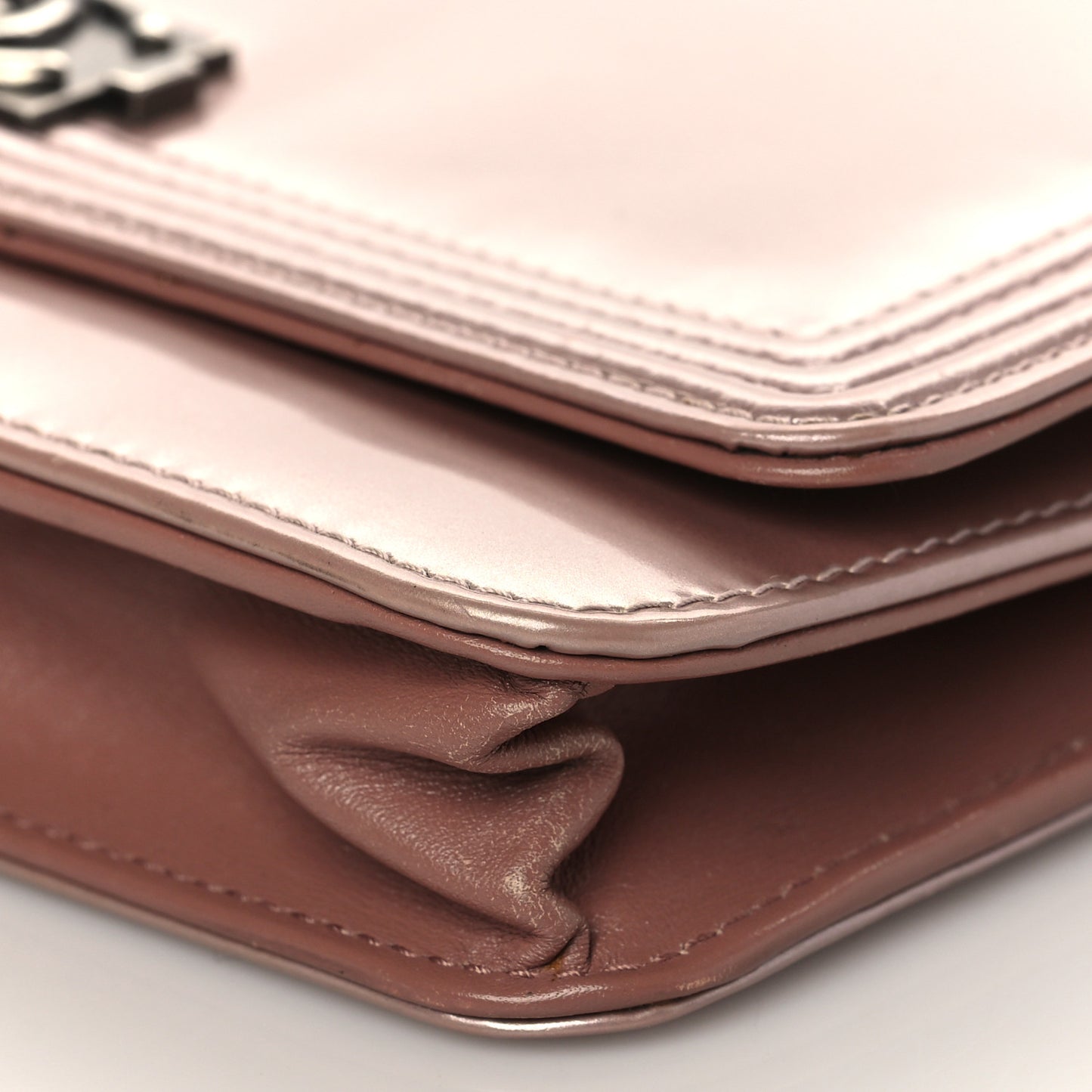 Metallic Glazed Calfskin Boy Wallet On Chain WOC Pink
