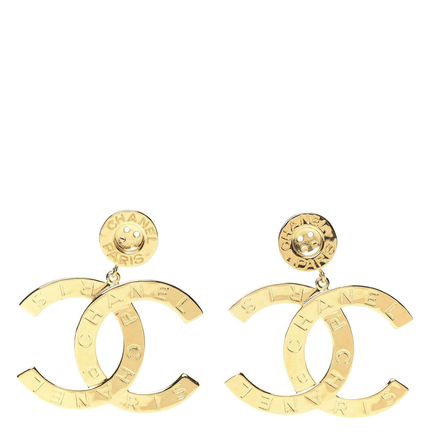 Chanel Metal Large Paris Button Clip On Earrings Gold 5 of 6