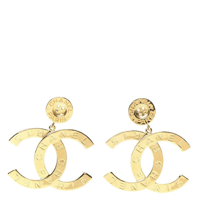 Chanel Metal Large Paris Button Clip On Earrings Gold 5 of 6