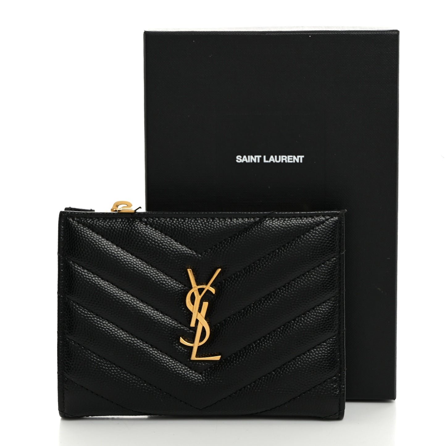Grain De Poudre Matelasse Chevron Monogram Zipped Two-Part Wallet Black