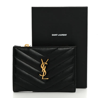 Saint Laurent Grain De Poudre Matelasse Chevron Monogram Zipped Two-Part Wallet Black 8 of 8