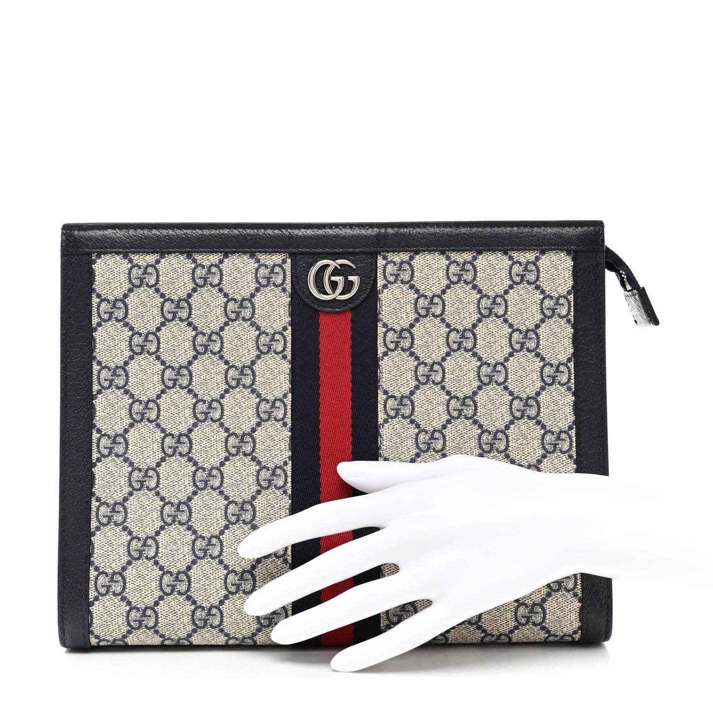 GG Supreme Monogram Web Ophidia Pouch Beige Blue