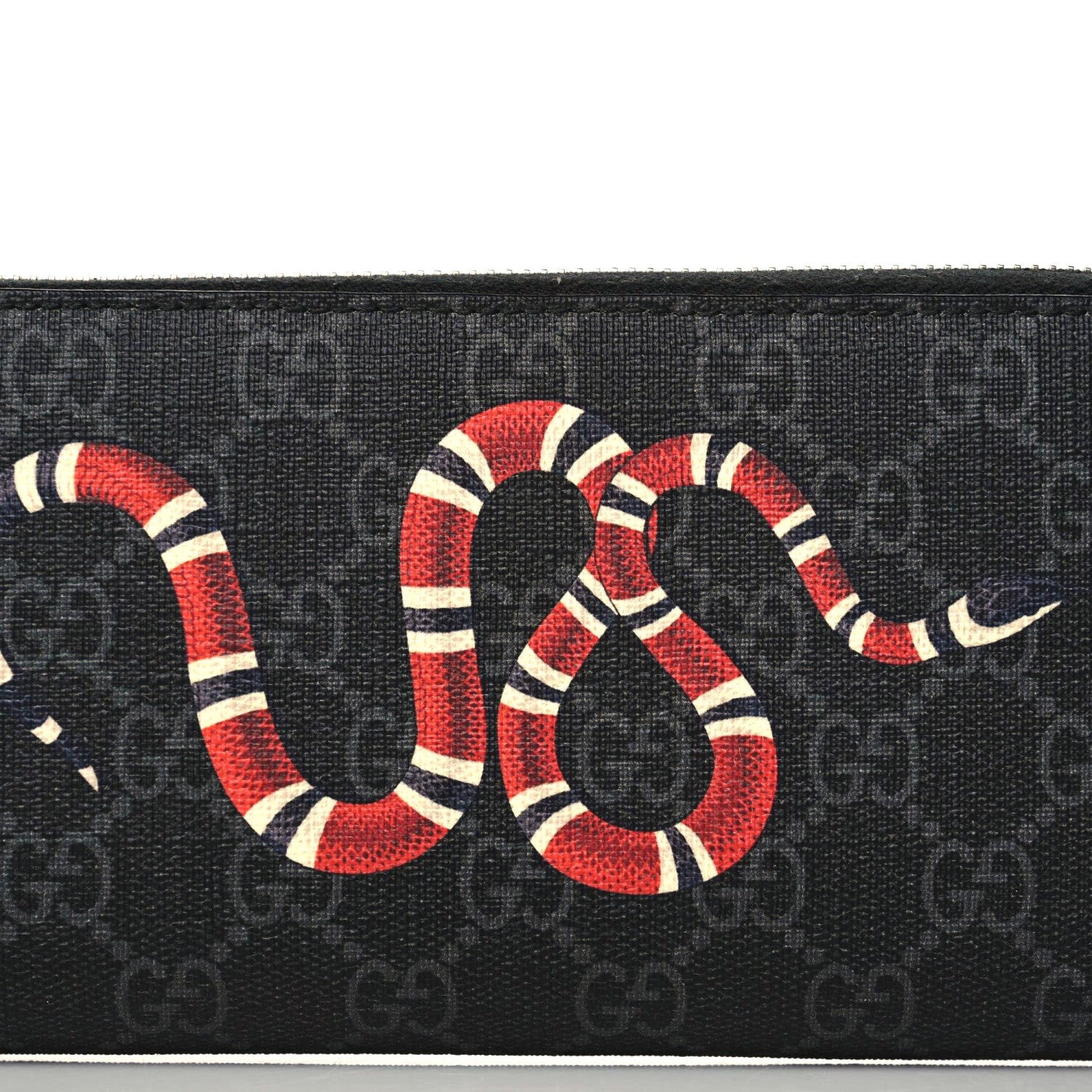 Gucci GG Supreme Monogram Kingsnake Zip Around Wallet Black Grey 5 of 8