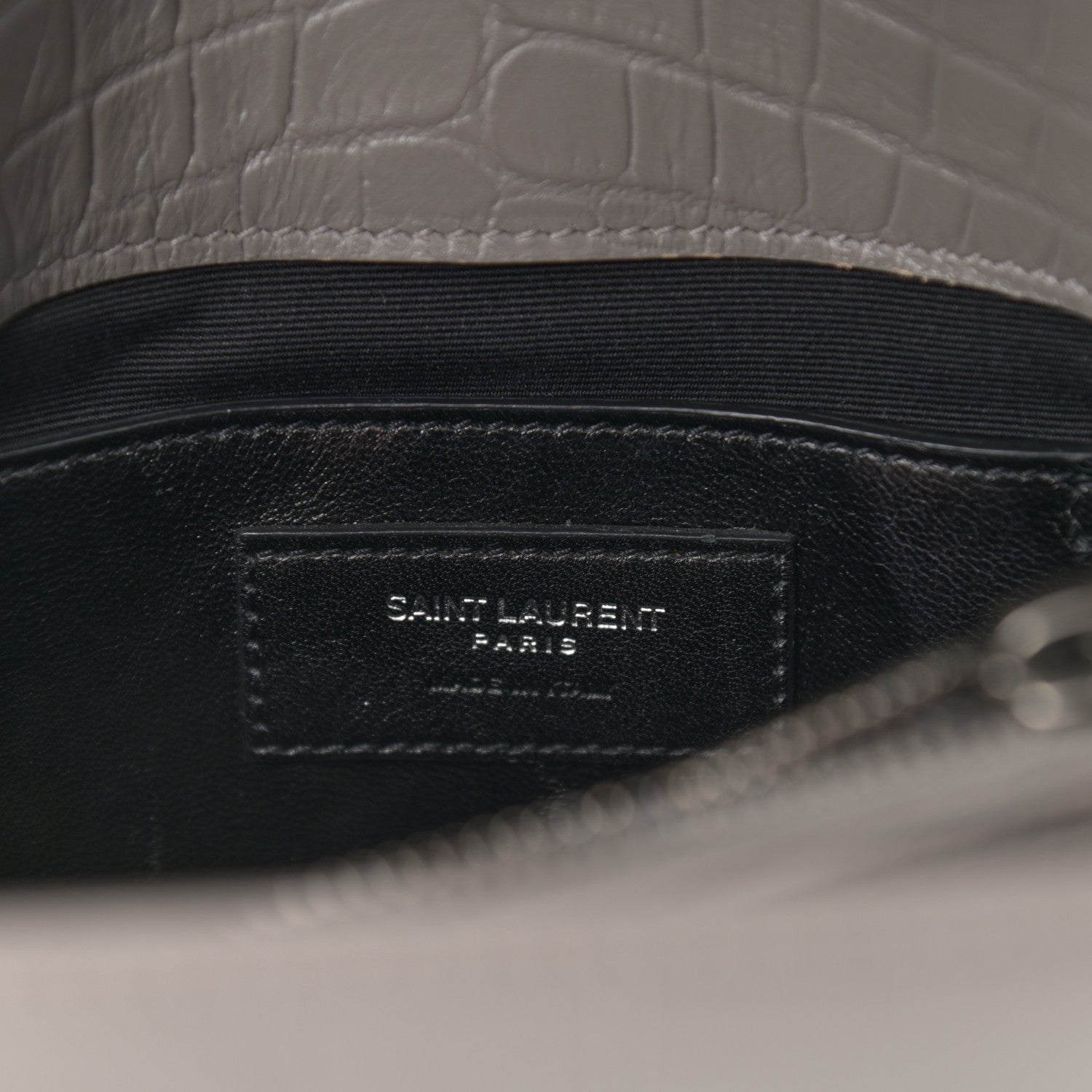Saint Laurent Calfskin Crocodile Embossed Medium College Monogram Satchel Gray 6 of 14