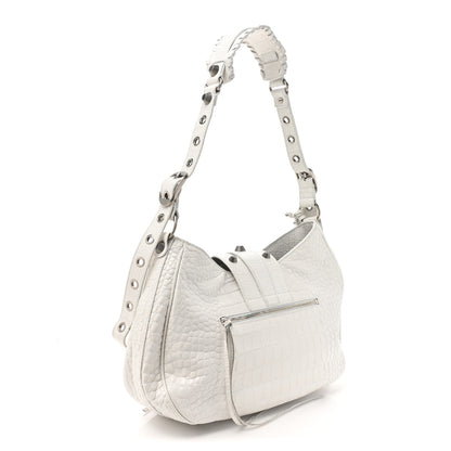 Balenciaga Extra Supple Calfskin Crocodile Embossed Large Le Cagole Shoulder Bag White 3 of 13