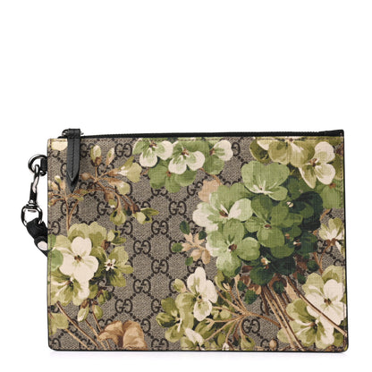 Gucci GG Supreme Monogram Blooms Small Zip Wristlet Pouch Beige New Military Black 1 of 6