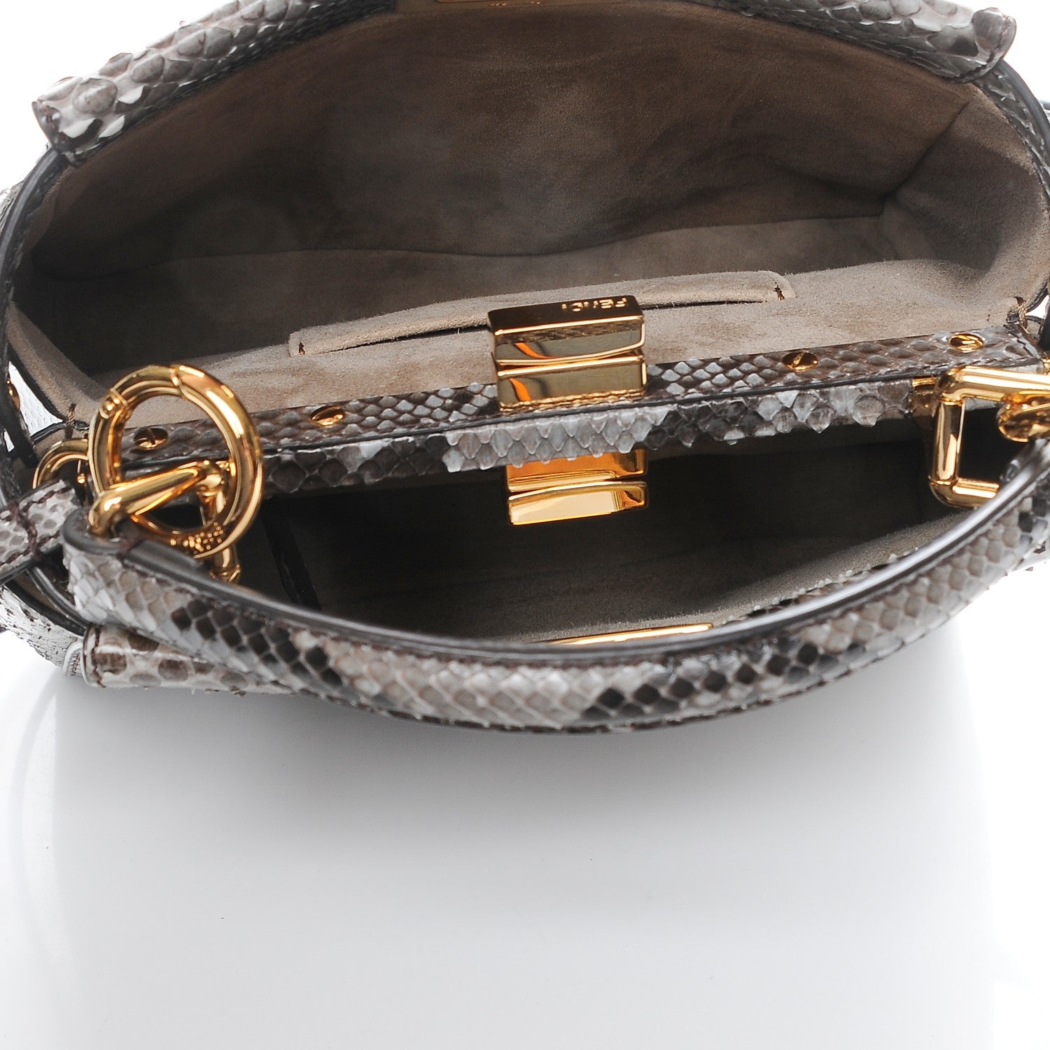 Fendi Snakeskin Camoscio Mini Peekaboo Iconic Satchel Asfalto Nocciola 6 of 8