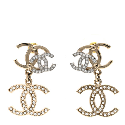 Chanel Crystal Pearl Double CC Drop Earrings Gold Silver 1 of 5