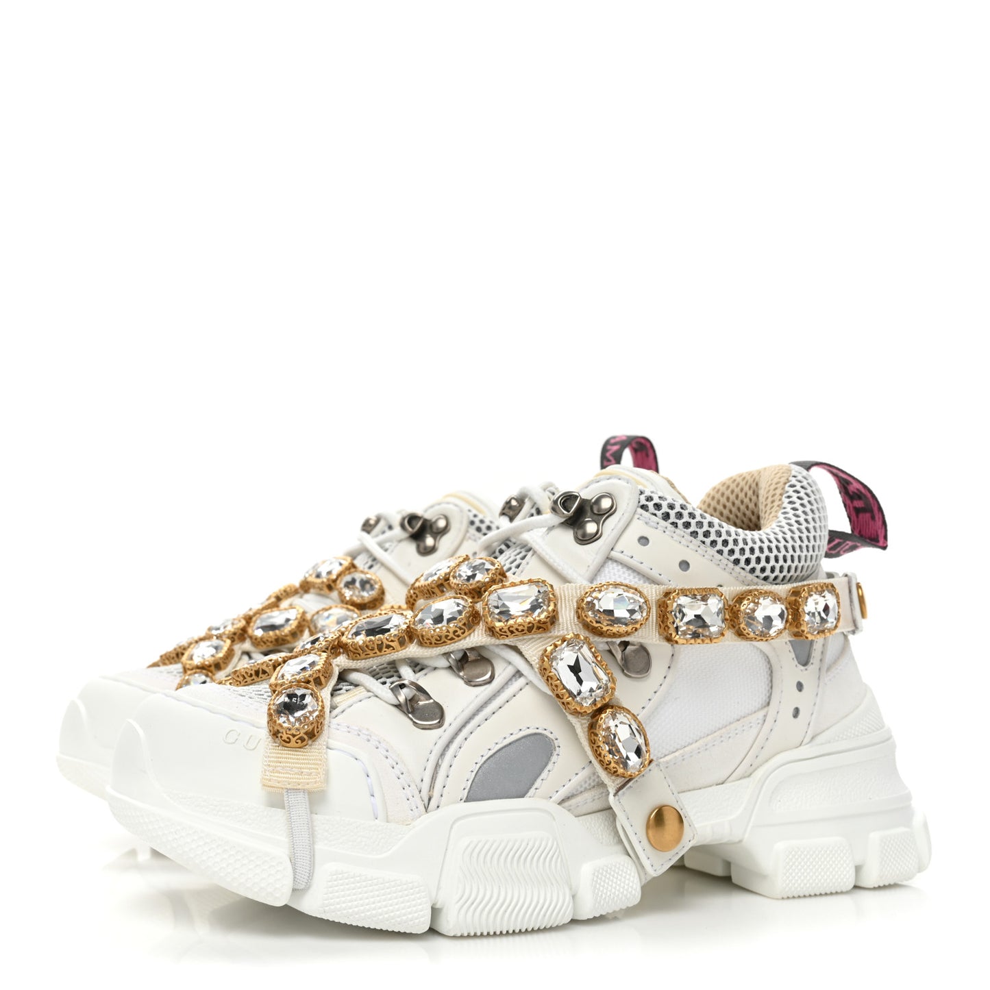 X SEGA Mesh Calfskin Suede Removable Crystals Womens Flashtrek Sneakers 35 Great White