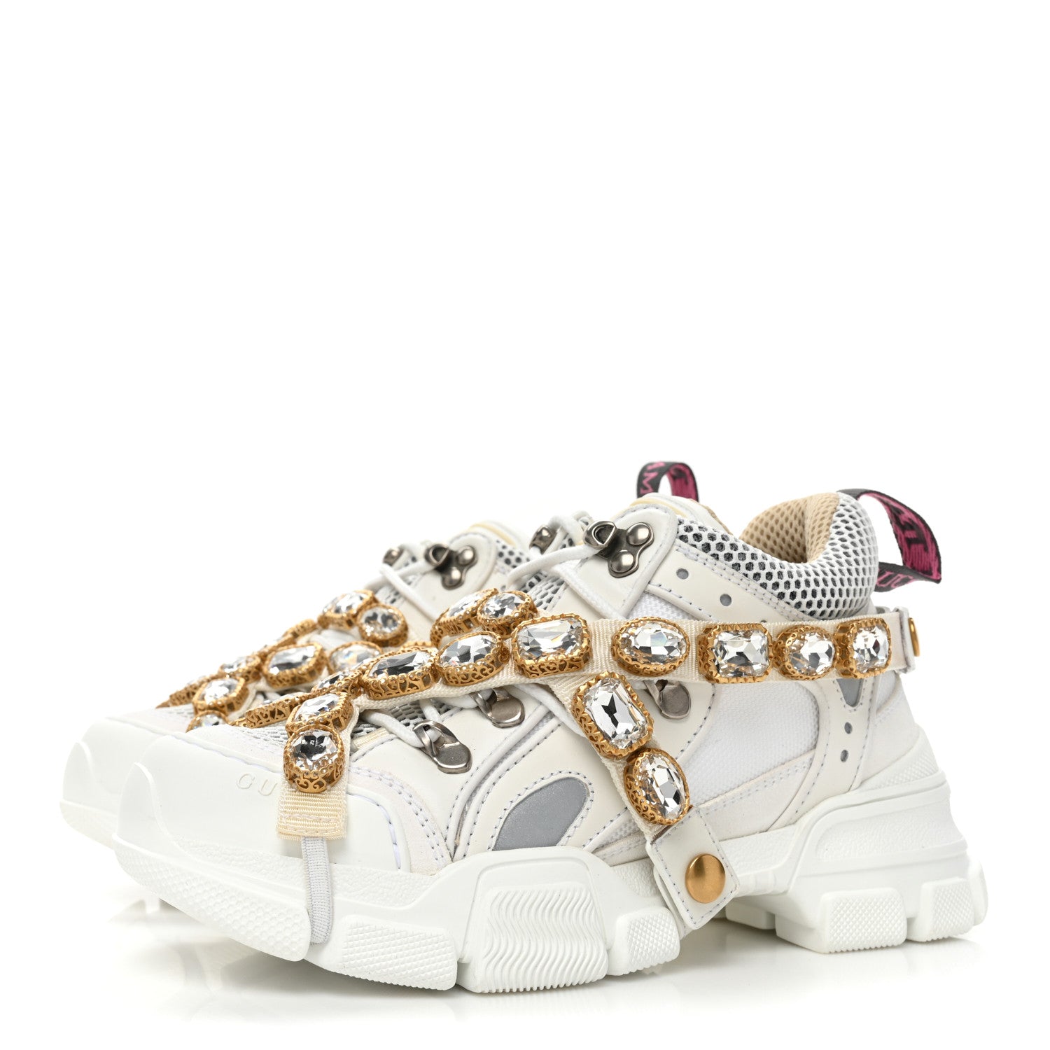 Gucci X SEGA Mesh Calfskin Suede Removable Crystals Womens Flashtrek Sneakers 35 Great White 3 of 10