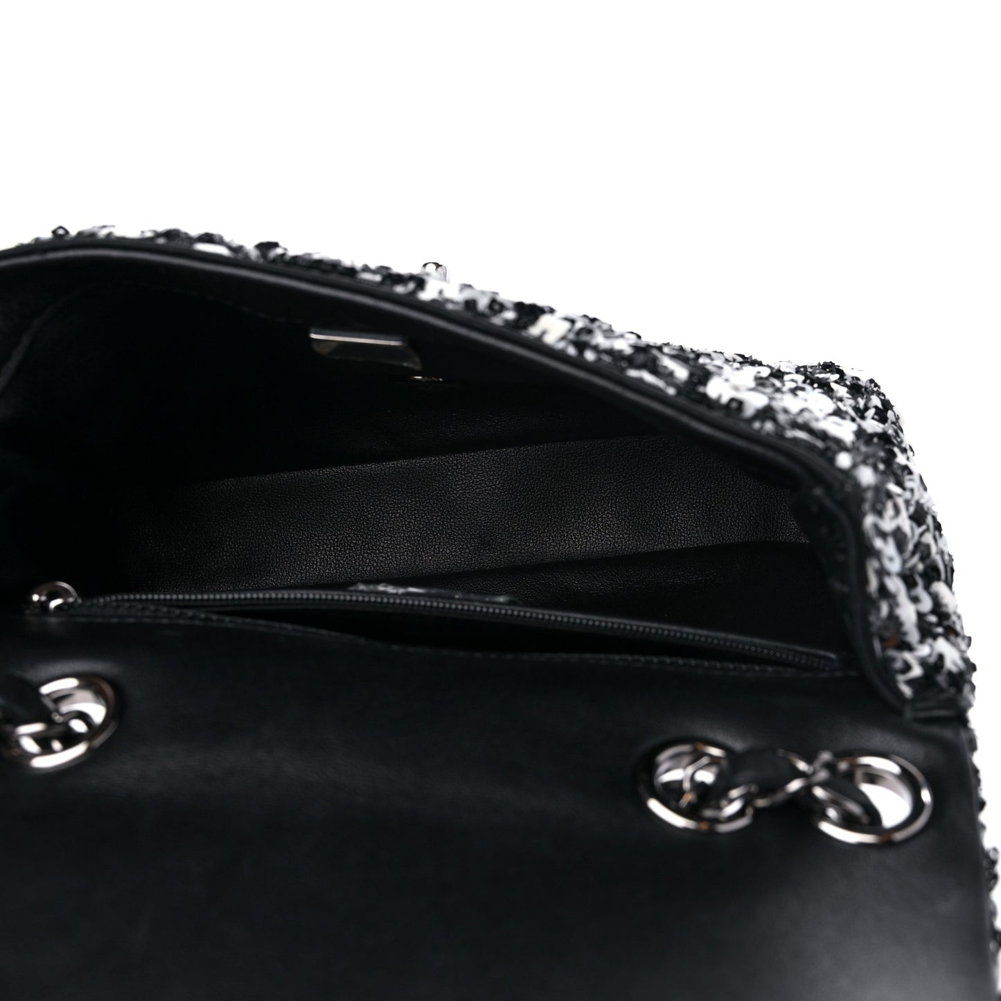 Sequin Lambskin Mini Flap Silver Black