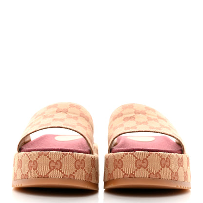 Gucci Canvas GG Monogram Angelina Platform Slide Sandals 39.5 Beige Ruggine 2 of 10