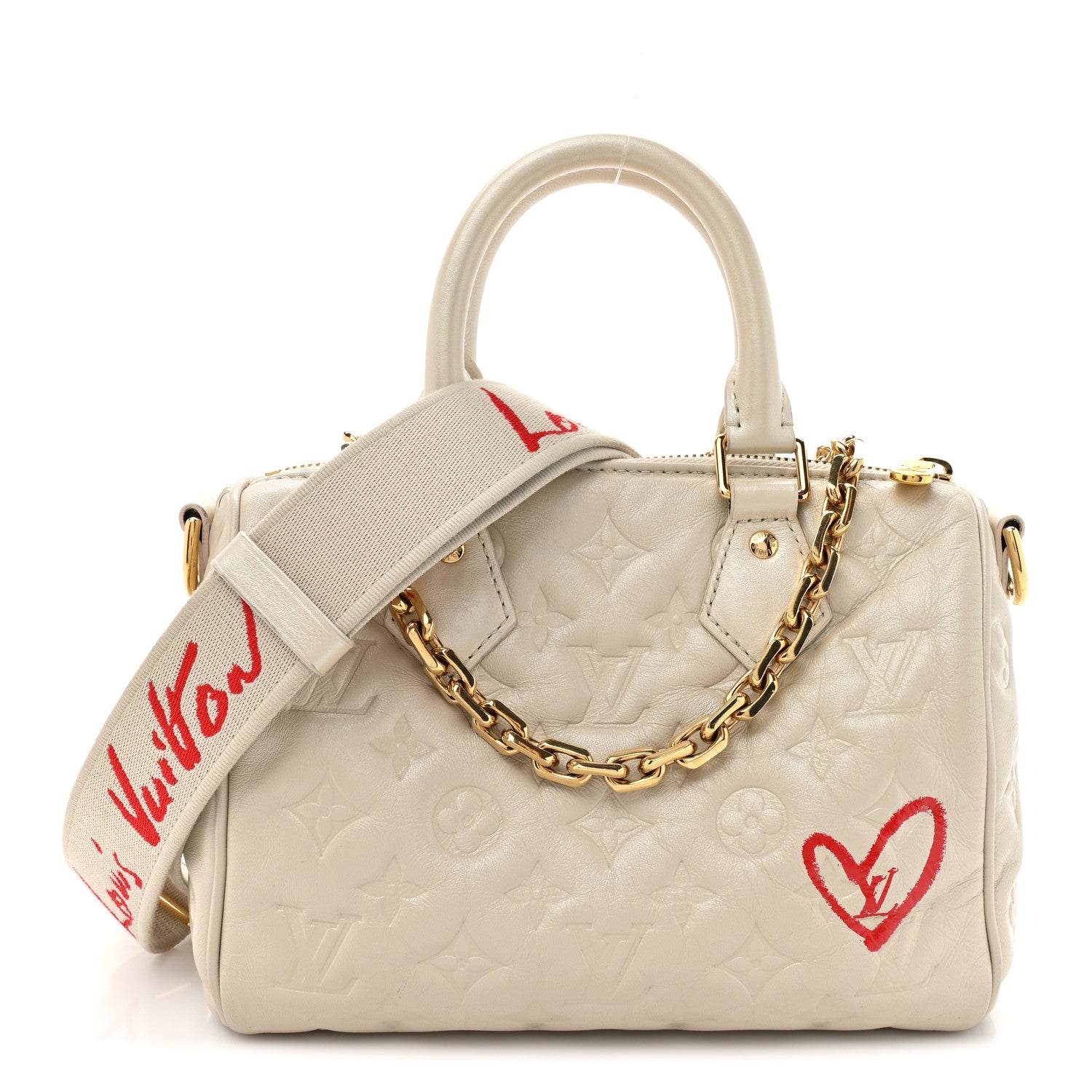 Louis Vuitton Lambskin Embossed Monogram Fall in Love Speedy 22 Bandouliere Ivory 1 of 13