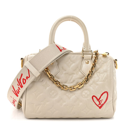 Louis Vuitton Lambskin Embossed Monogram Fall in Love Speedy 22 Bandouliere Ivory 1 of 13