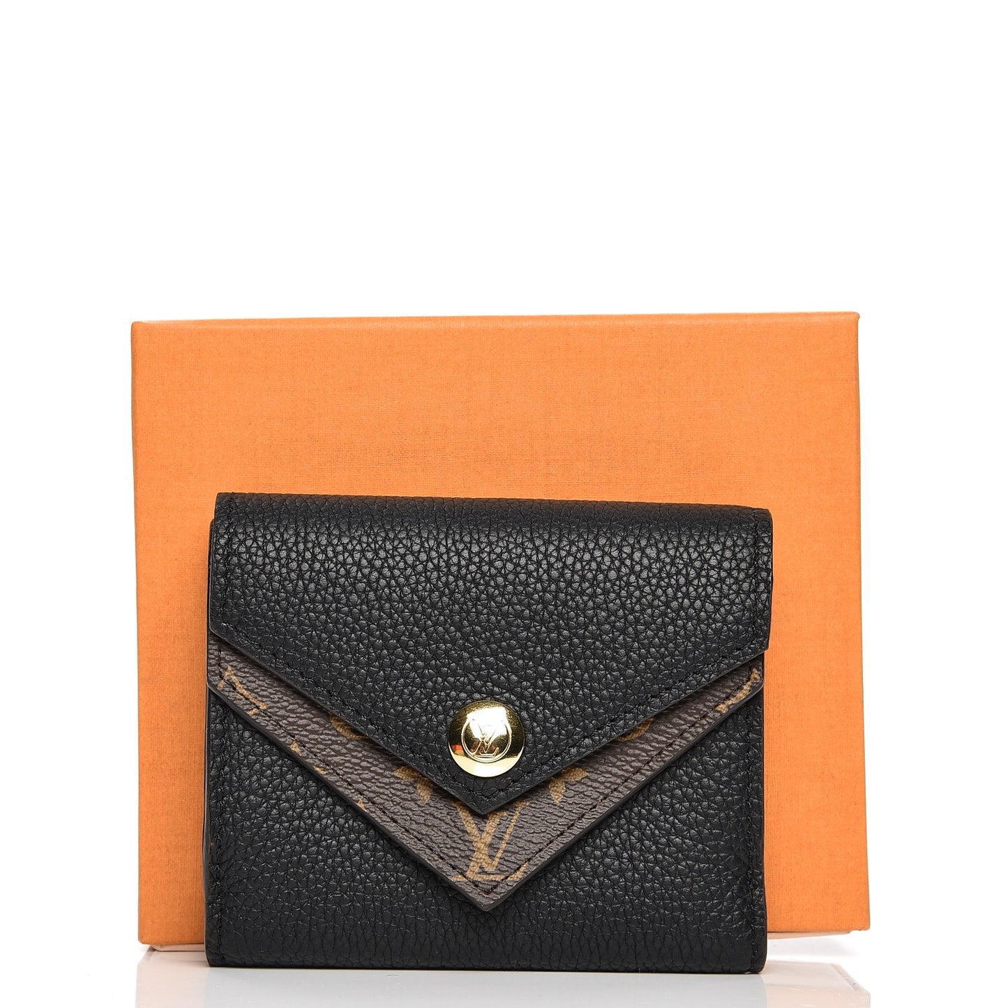 Grained Calfskin Monogram Double V Compact Wallet Black