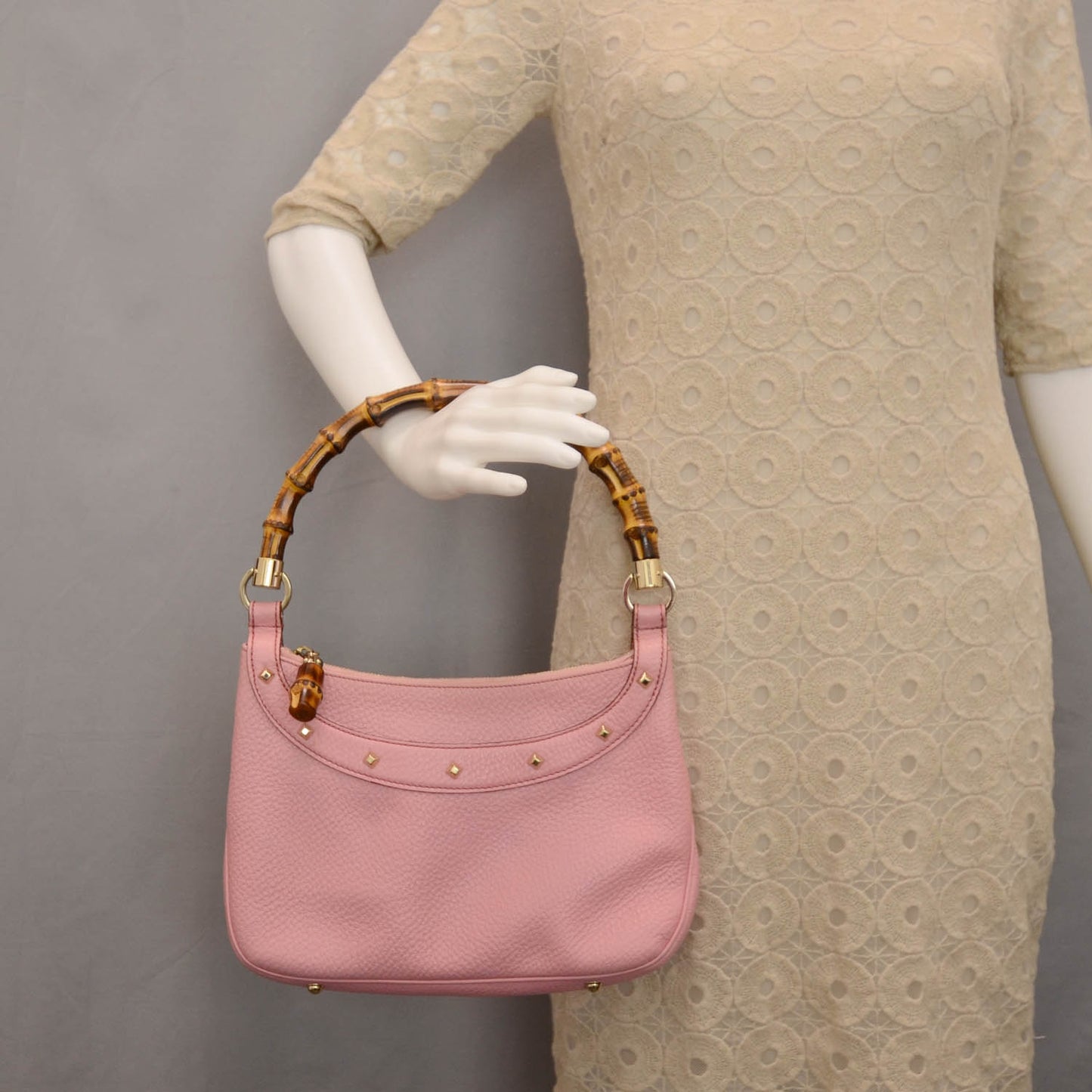 Calfskin Bamboo Anita Top Handle Bag Pink