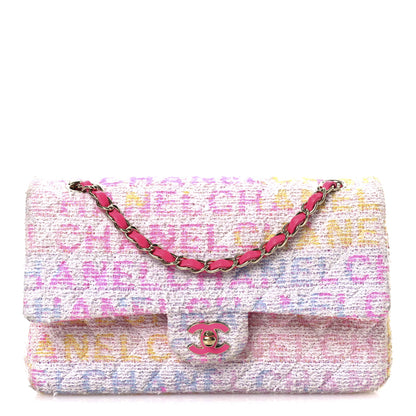 Chanel Tweed Quilted Enamel CC Logo Medium Double Flap Pink Multicolor 1 of 18
