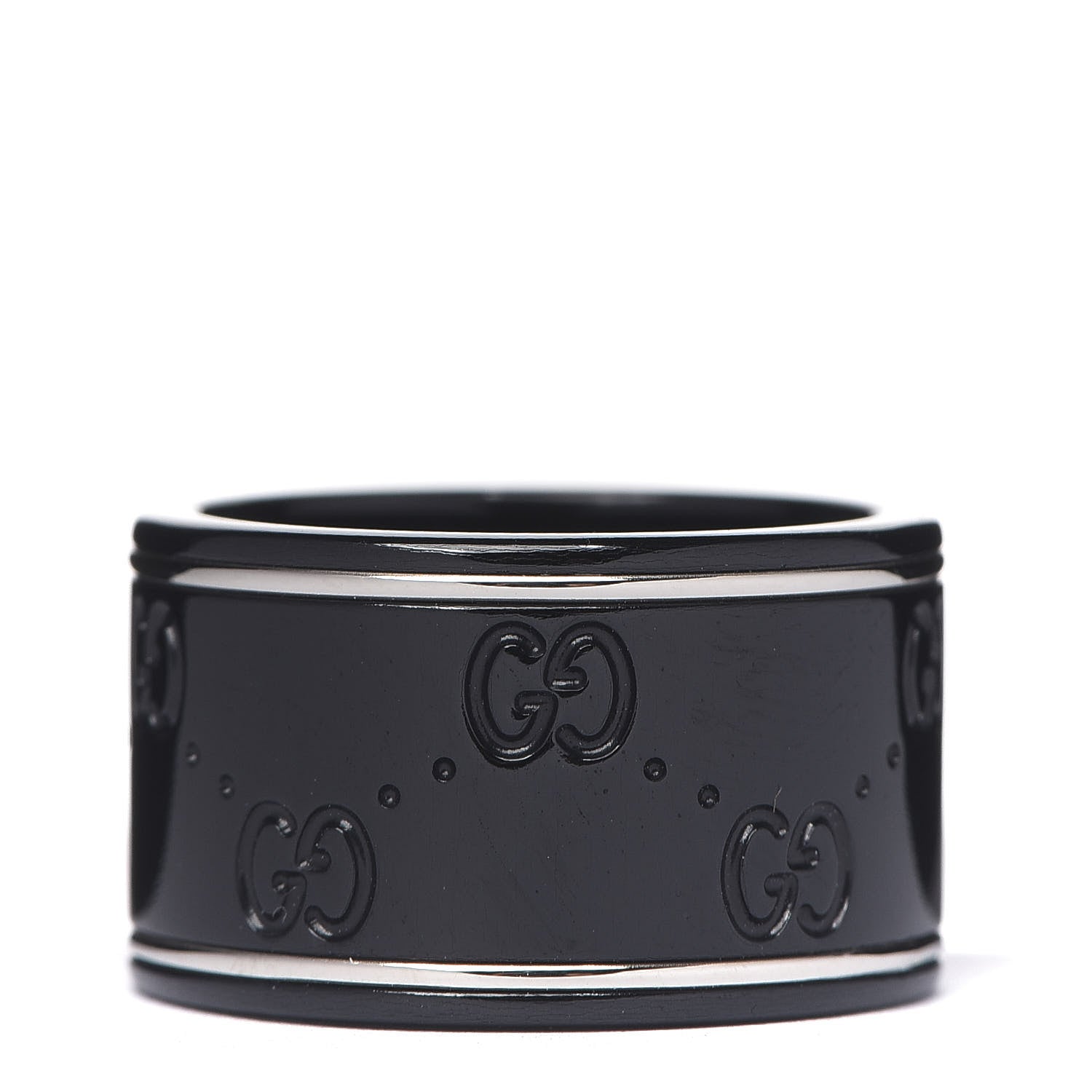 Gucci Black Synthetic Corundum 18K White Gold 12mm Icon Band Ring 53 6.25 1 of 5