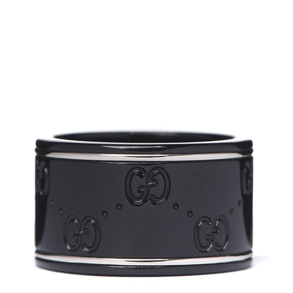 Gucci Black Synthetic Corundum 18K White Gold 12mm Icon Band Ring 53 6.25 1 of 5