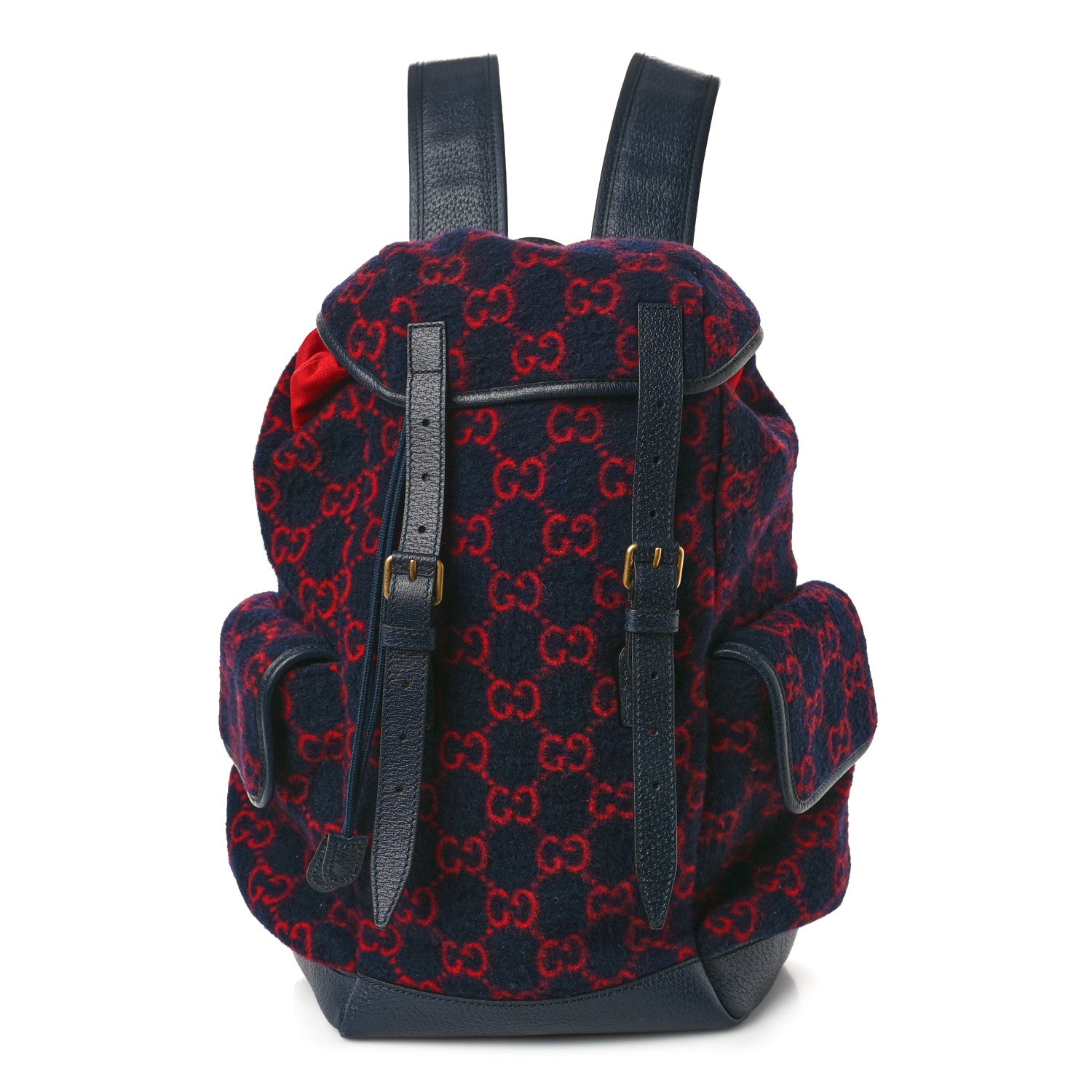 Gucci Covered Wool GG Monogram Small Double Buckle Backpack Navy Red 1 of 9