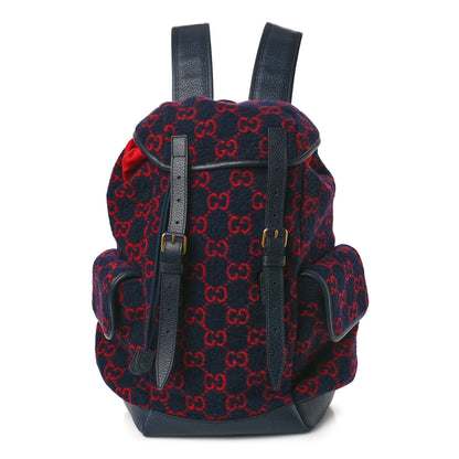 Gucci Covered Wool GG Monogram Small Double Buckle Backpack Navy Red 1 of 9