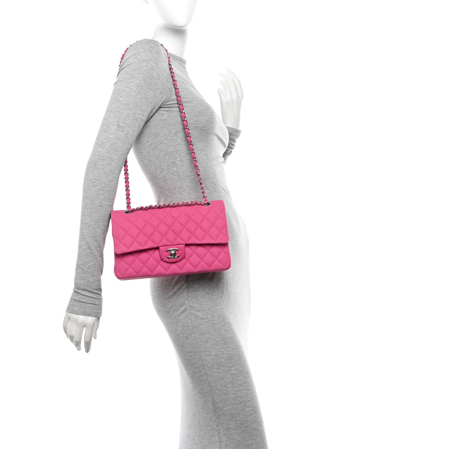 Iridescent Caviar Quilted Medium Double Flap Pink