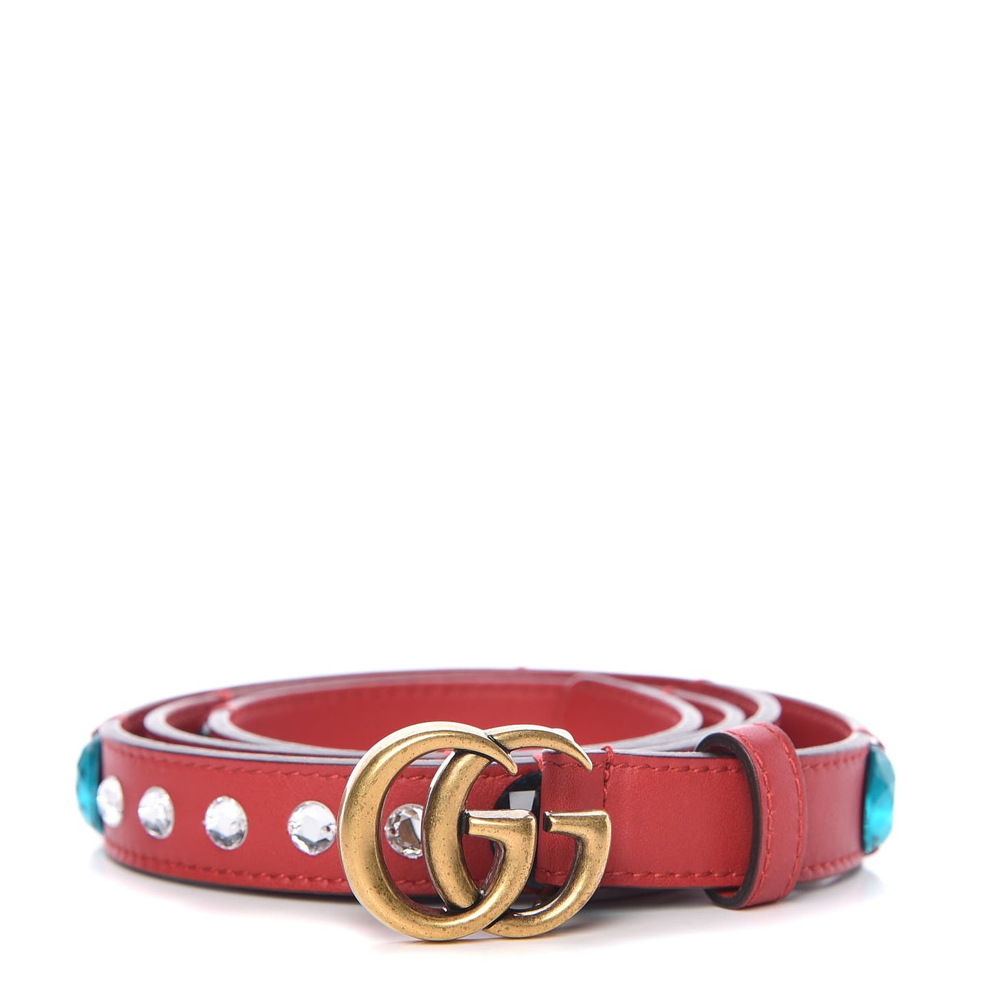 Calfskin Crystal Embellished Double G Belt 95 38 Hibiscus Red