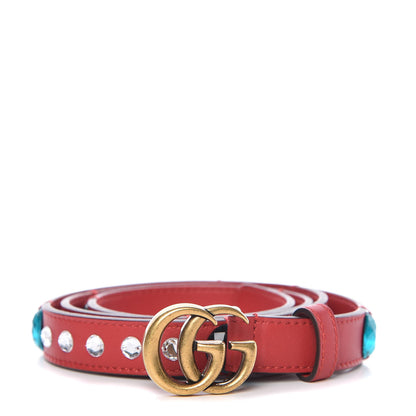 Gucci Calfskin Crystal Embellished Double G Belt 95 38 Hibiscus Red 1 of 6