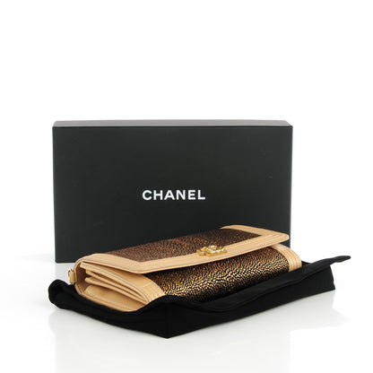 Chanel Metallic Galuchat Stingray Lambskin Boy Wallet With Removable Chain Gold 4 of 8