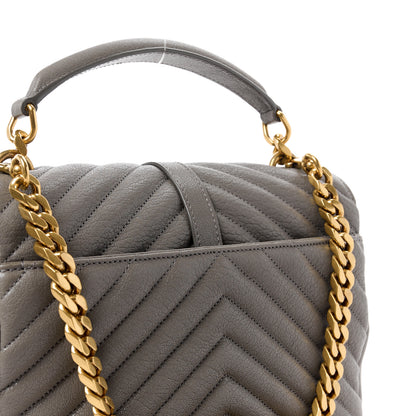 Saint Laurent Sheepskin Matelasse Chevron Monogram Medium College Bag Fog 13 of 13
