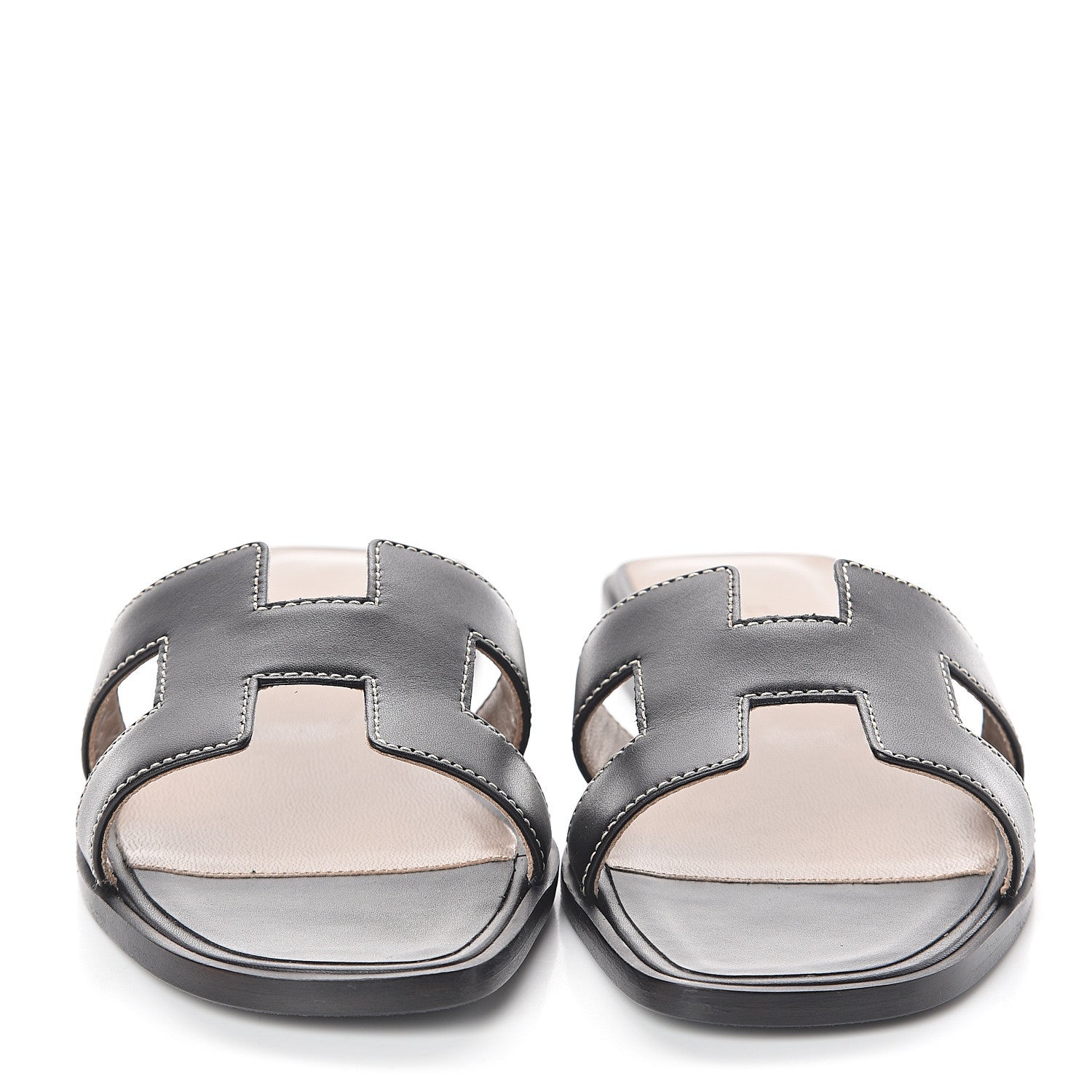 Hermes Box Calfskin Oran Sandals 35.5 Black 2 of 7
