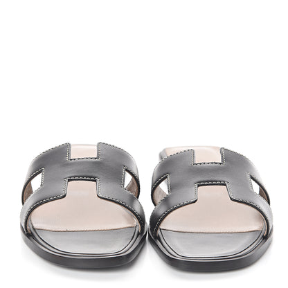 Hermes Box Calfskin Oran Sandals 35.5 Black 2 of 7