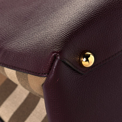 Burberry Grainy Calfskin House Check Medium Banner Tote Mahogany Red 9 of 12