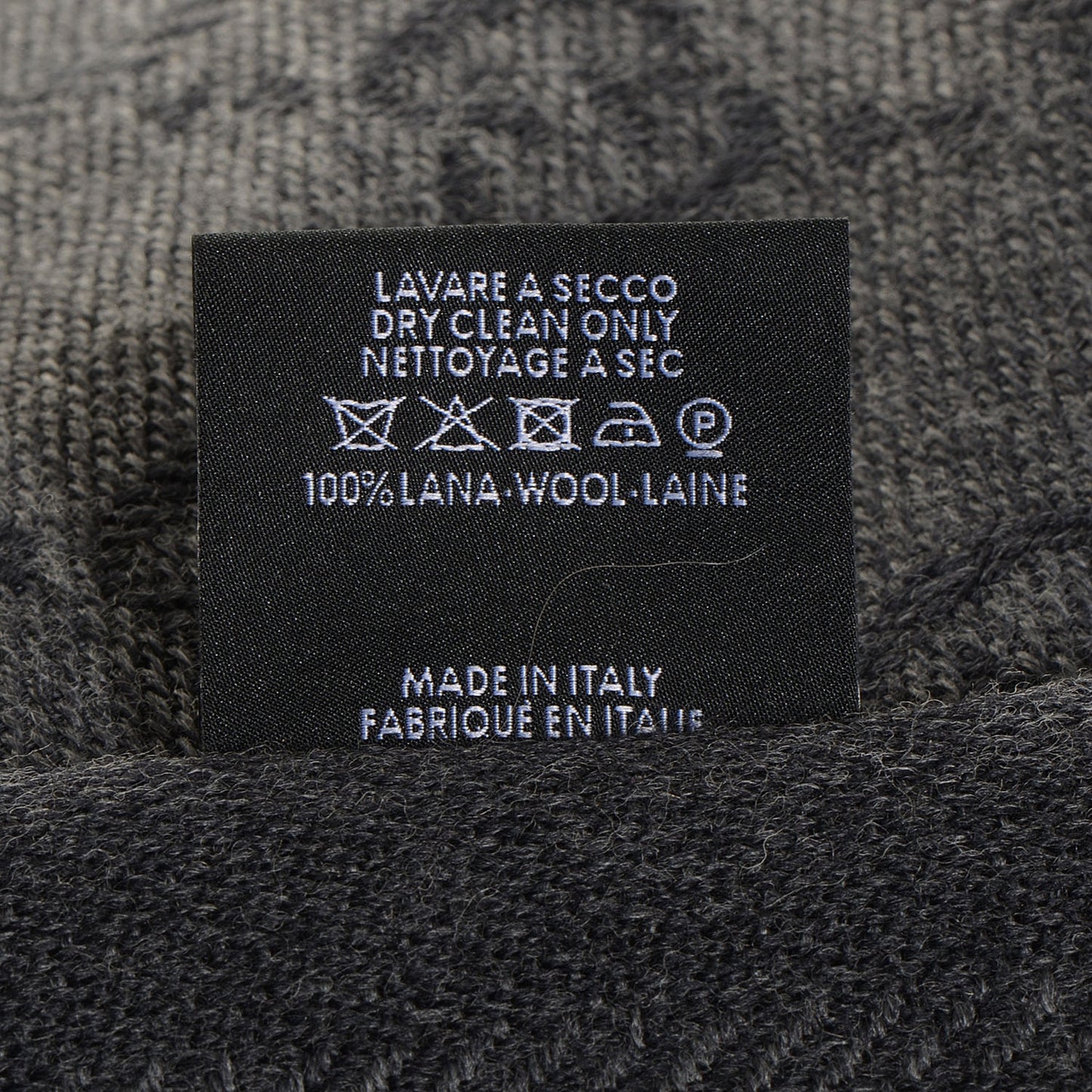 Wool Monogram Fringe Scarf Anthracite Black