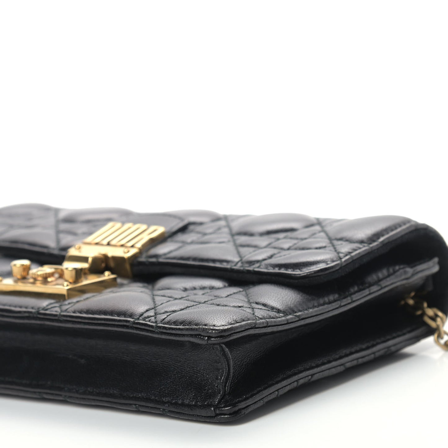 Lambskin Cannage Dioraddict Wallet on Chain Clutch Black