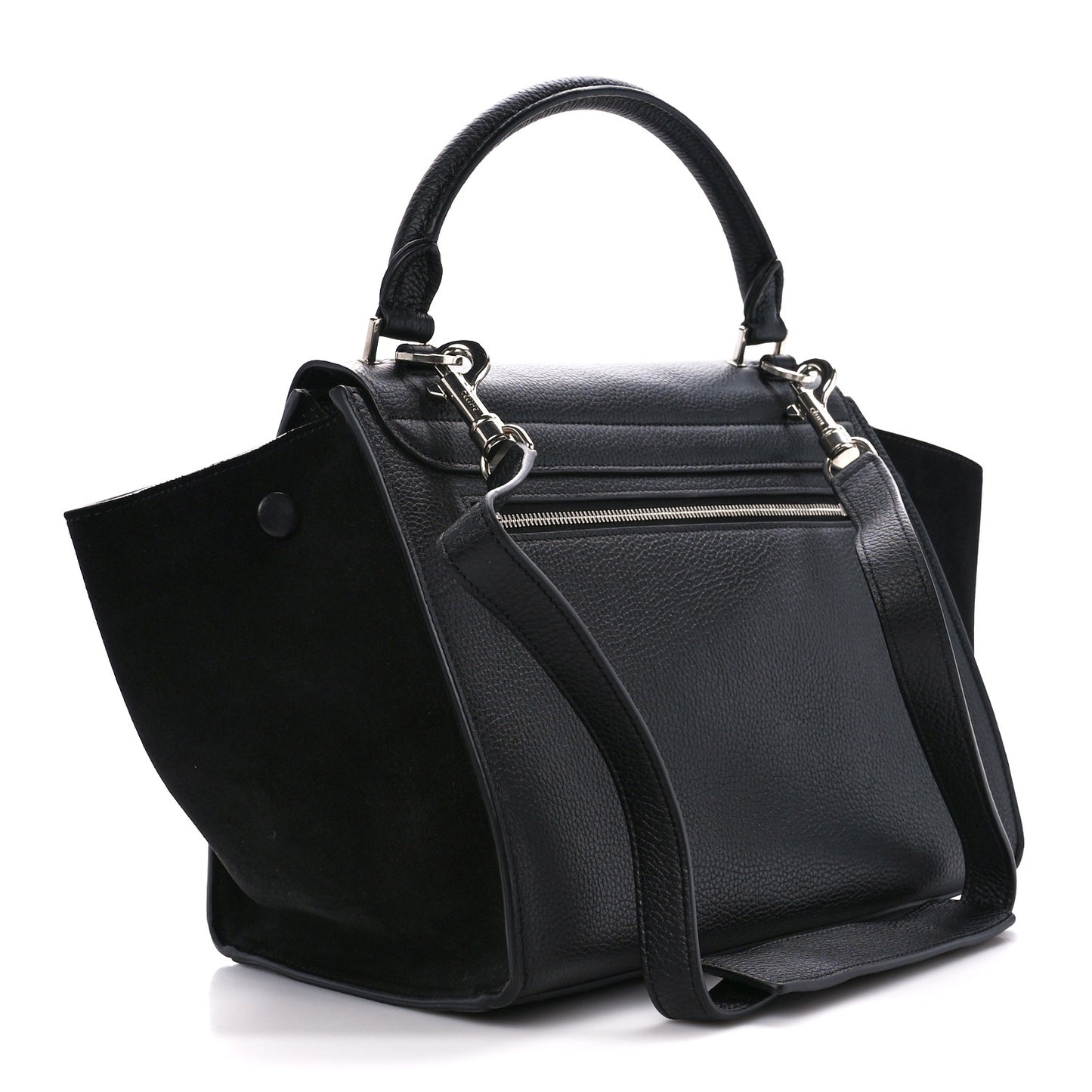 Drummed Calfskin Suede Small Trapeze Black