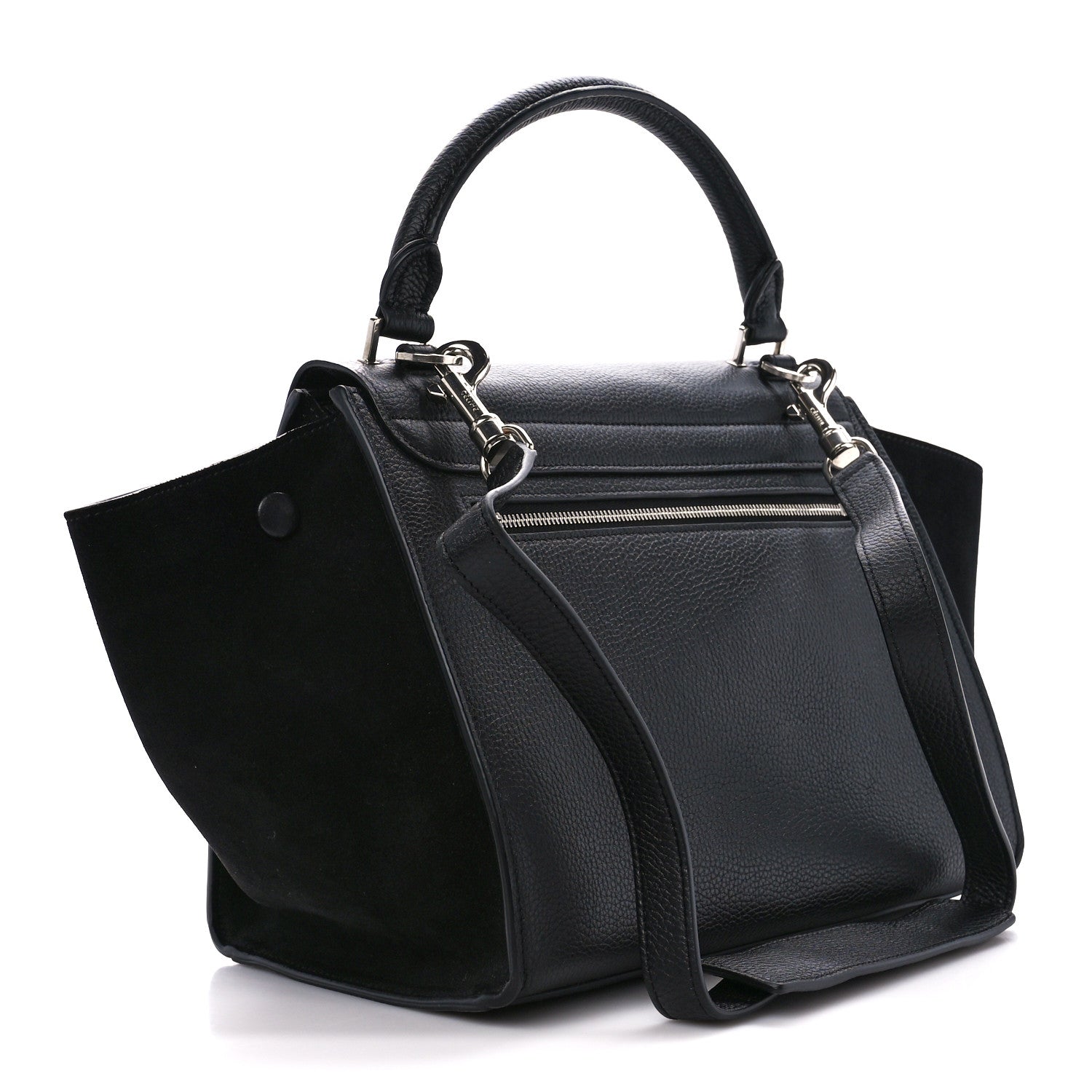 Celine Drummed Calfskin Suede Small Trapeze Black 3 of 9