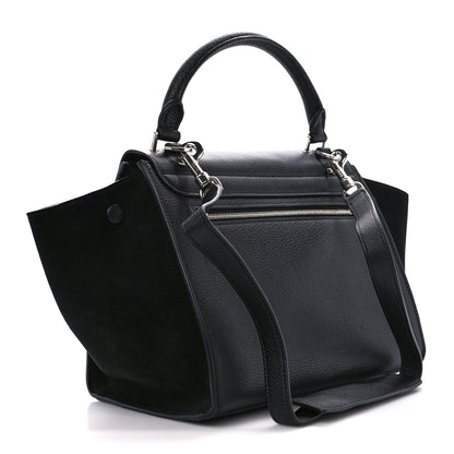Celine Drummed Calfskin Suede Small Trapeze Black 3 of 9