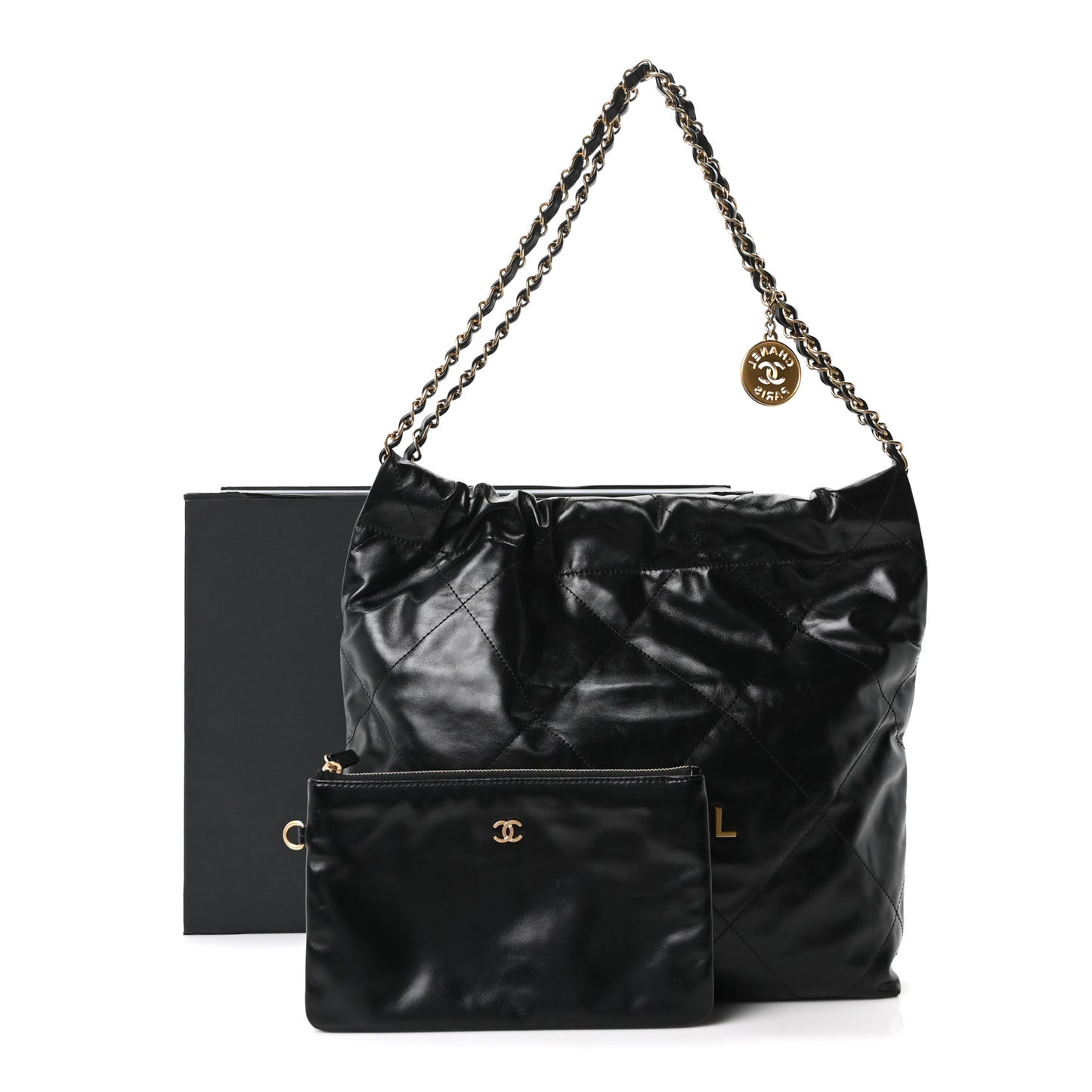 Shiny Calfskin Quilted Small Chanel 22 Black