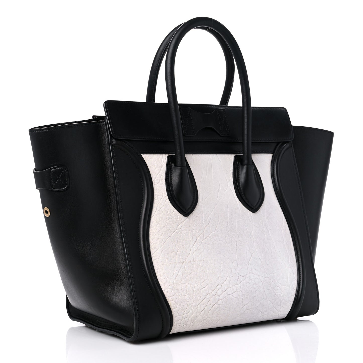 Elephant Calfskin Mini Bi-Color Luggage Black White