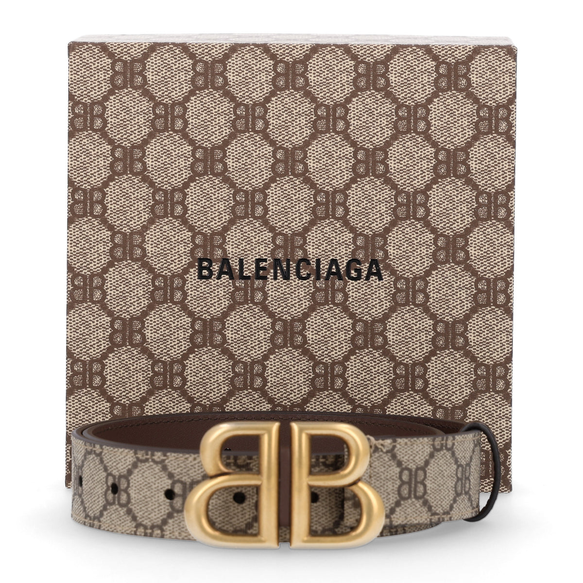 X BALENCIAGA BB Supreme Monogram Belt 75 Beige Ebony