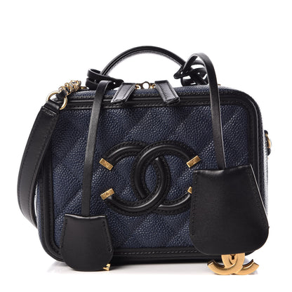 Chanel Caviar Quilted Small CC Filigree Vanity Case Navy Black 1 of 10